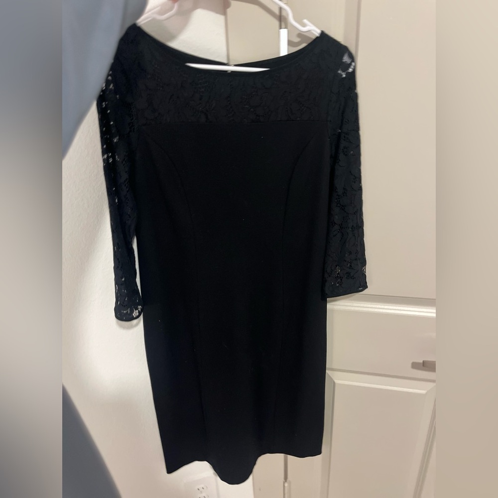 Talbots Black Lace 3/4 Sleeve Ponte Sheath Dress